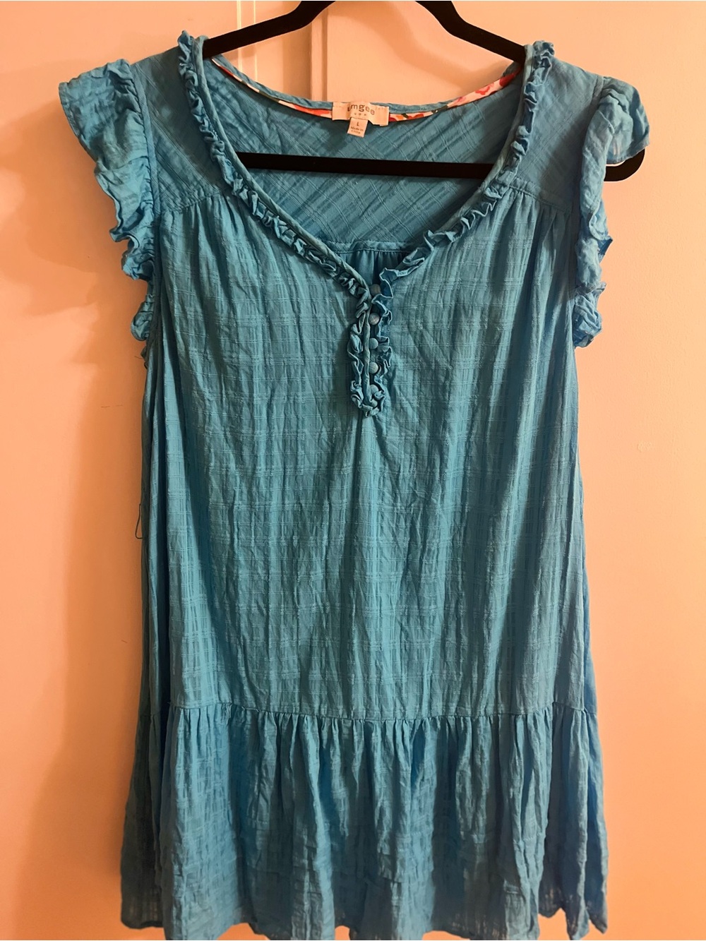 Umgee Turquoise Ruffled Scoop Neck Mini Dress - Size Large